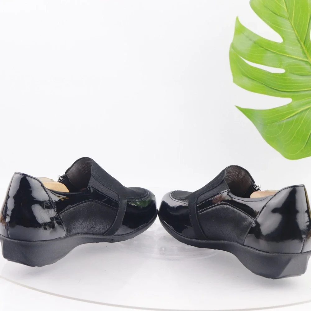 Drew Womens Padua Loafers Size 10 WIDE Black Patent Leather Comfort Shoes Wedge